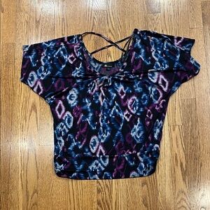 AB Studio Top Purple and Blue Pattern size medium 94% polyester 6% spandex